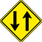 Mão Dupla Adiante (A-25) — placa de advertência