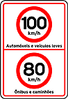 Velocidades por tipo de veículo (100/80) — Sinalização Auxiliar de Regulamentação