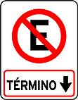 Proibido estacionar — término — Sinalização Auxiliar de Regulamentação