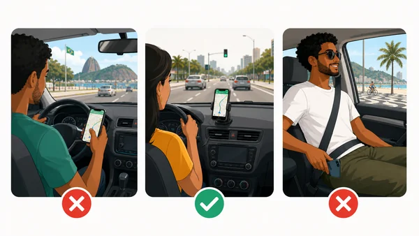 Comparação entre celular na mão, em suporte e no bolso