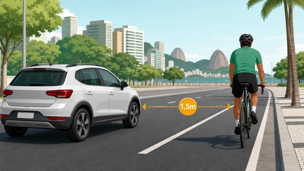 Carro ultrapassando ciclista com distância de 1,5m