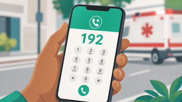 Mão segurando celular discando 192 emergência