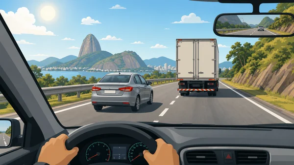 Carro ultrapassando caminhão em pista de mão dupla